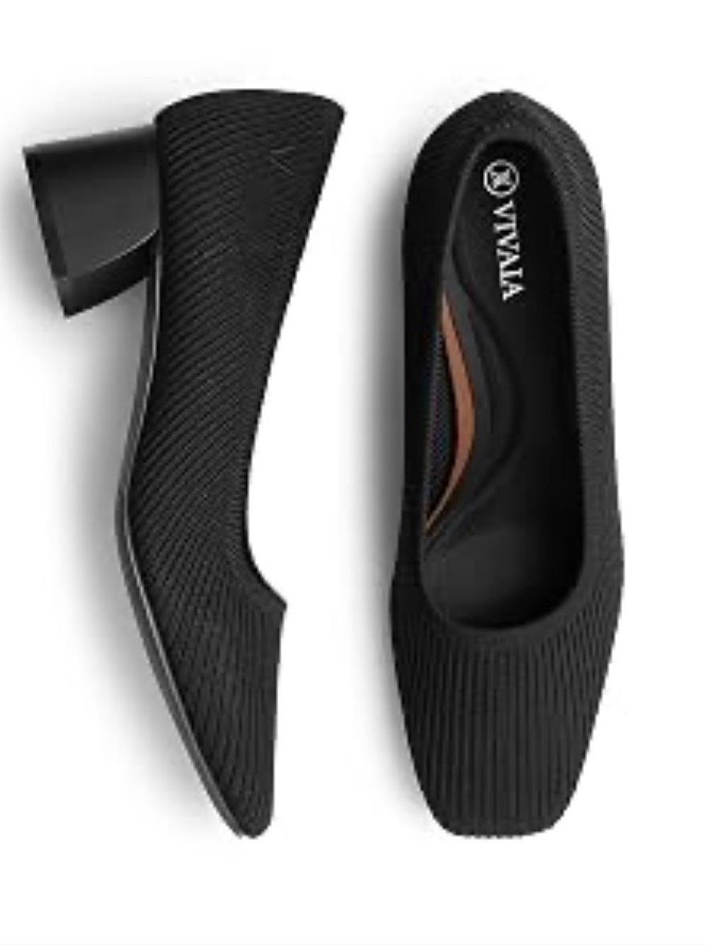 VIVAIA Square-Toe Stress Free Chunky Heels Megan Black Ribbed Knit EU 40 US 9